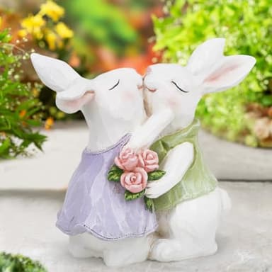 Hodao Easter Bunny Couple Decorations Spring Rabbit Figurines Valentine Day Tabletop Decor for Party Home Holiday Cute Rabbit Easter Day Couple Gifts in White - Image 6