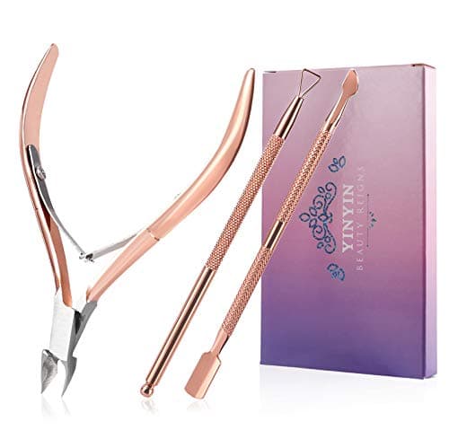Cuticle Trimmer with Cuticle Pusher and Cutter,YINYIN Cuticle Remover Cutter Nipper Clippers Durable Pedicure Manicure Tools for Fingernails and Toenails(D501-RoseGold)… - Image 1