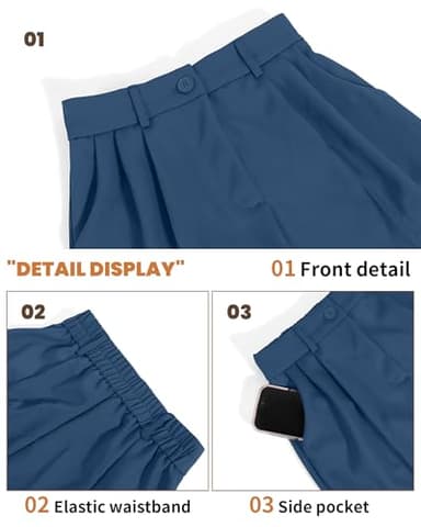 KICZOY Women's Wide Leg High Waist Pants Loose Fit Back Elastic Waist Pleated Front Trousers for Work Casual - Image 3