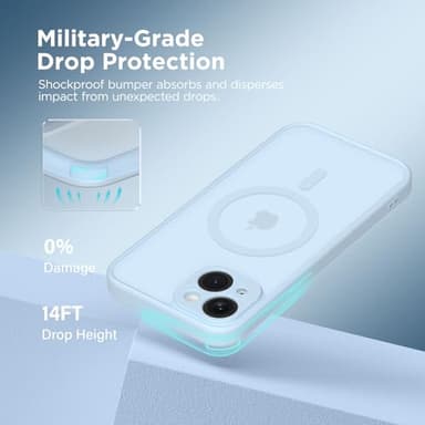 CAPRARO Magnetic for iPhone 14 Case, [Compatible with MagSafe] [Full Camera Protection] Shockproof Protective Slim Translucent Matte Phone Case for iPhone 14 6.1'', Light Blue - Image 5