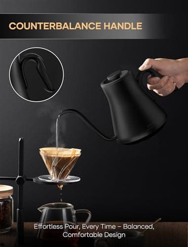 INTASTING Electric Kettle, Gooseneck Electric Kettle, ±1℉ Temperature Control, Stainless Steel Inner, Quick Heating, for Pour Over Coffee, Brew Tea, Boil Hot Water, 1500W/0.9L Black - Image 2