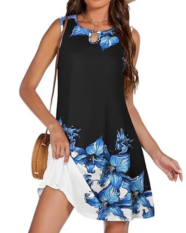 Summer Dresses for Women Casual Sleeveless Sundress Floral Loose Fit Beach Cover Up with Pocket（Blue Floral, 3XL - Image 5