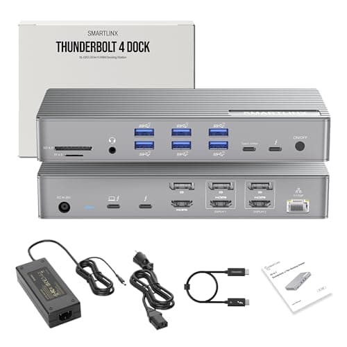 Smartlinx Thunderbolt 4 Dock with DisplayLink - USB-C/A MacBook Docking Station, Chrome, Windows 10/11 Compatible – 21 Ports, Dual/Triple/Quad/5 Monitor Support - 40Gbps, 150W Charging, 8K/4K Display