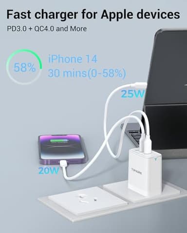 45W USB C Charger Block, 2-Pack Compact Foldable Wall Charger 3-Port GaN Type C Changer Fast Charging for iPhone 16/16 Pro/16 Pro Max/15 Pro/14 Pro/13 Pro/12, for Samsung Galaxy S24/S23, White - Image 8