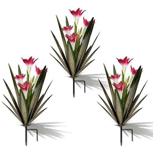 Homight Metal Agave Plant Outdoor Decoration Outdoor Garden Decoration Lily Mexican Yard Art Plant Garden Agave Lily Decorative Garden Gift (3 Big Red Lilies), HM-390-345 - Image 1