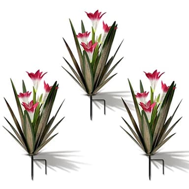 Homight Metal Agave Plant Outdoor Decoration Outdoor Garden Decoration Lily Mexican Yard Art Plant Garden Agave Lily Decorative Garden Gift (3 Big Red Lilies), HM-390-345 - Image 1