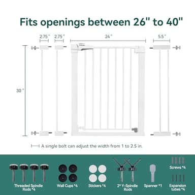 Babelio Baby Gate for Doorways and Stairs, 26''-40'' Auto Close Dog/Puppy Gate, Easy Install, Pressure Mounted, No Drilling, fits for Narrow and Wide Doorways, Safety Gate Door for Child and Pets - Image 3