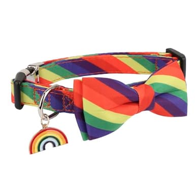 ADOGGYGO Rainbow Dog Collar with Bowtie, Adjustable Striped Pet Bow Collar, LGBT Pride Rainbow Collars for Small Medium Large Dogs Pets (Small) - Image 2