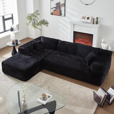 104" L-Shape Modular Sectional Sofa Couch - Comfy Upholstered Cloud Couch for Living Room - Modern Minimalist Couches,Deep Seat,No Assembly Required (Black,Plush Corduroy, Left Facing Chaise) - Image 1