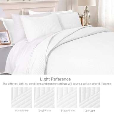 Exclusivo Mezcla Ultrasonic Full Queen Quilt Bedding Set, Lightweight White Bedspreads Soft Modern Geometric Coverlet Set for All Seasons (1 Quilt and 2 Pillow Shams) - Image 3