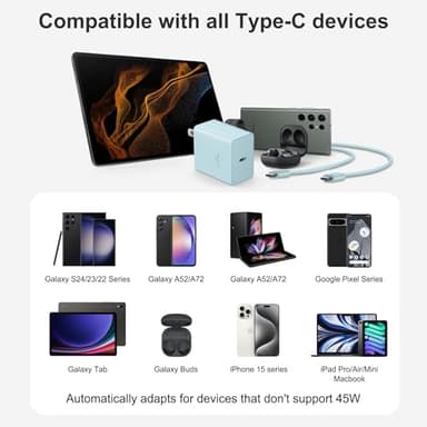 iPhone 17 16 15 Pro Max Charger Fast Charging, 45W USB C Charger with 10FT Type-C to C Cable for iPhone 17/17 Pro/17 Pro Max/16 Pro Max/16 Pro/16/16 Plus, 15 Pro Max/15 Pro/15, Galaxy S24/S23（Blue） - Image 6