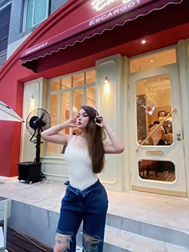 OQQ Women's 3 Piece Bodysuits Sexy Ribbed Sleeveless Square Neck Tank Tops Leotard 2025 Trendy Outfits Black Coffee Beige - Image 6