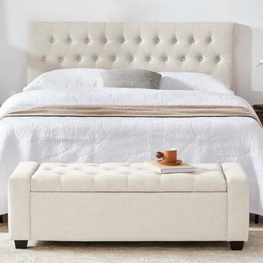 Huatean Home 48" Ottoman with Storage, Storage Ottoman Bench with Safety Hinge, Upholstered Entryway Bench with Seating for Bedroom, Living Room, Holds up to 330 lb, Beige - Image 7