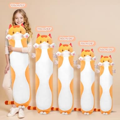 Mewaii Long Cat Plush 5 Sizes, 120% Extra Filling Giant Plushness Kids Body Pillow, Kawaii Cute Brown Cat Stuffed Animals Plushies, Big Long Body Pillow Cat Plush Gift for Girls 20” - Image 6
