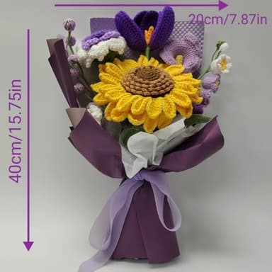 GREOENEL AMOR Completed Crochet Flowers Bouquet Sunflower Handmade Knitted Bouquet for Birthday Wedding Home Decor Gifts for Mom (Purple Crochet Flowers Bouquet Sunflower-033) - Image 4