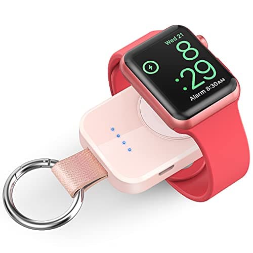 i.VALUX Portable Wireless Charger for Apple Watch Series 11/10/9/8/UItra/7/6/5/4/3/2/SE, Compact Magnetic iWatch Charger 1000mAh Power Bank Travel Keychain Style Gift for Mother Girl Birthday-Pink - Image 1