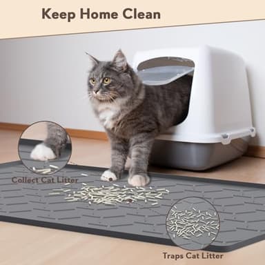 Garoopion Cat Litter Box Mat, Large 34" X 22" Cat Litter Mat, Waterproof Silicone Pad for Floor, Dark Gray - Image 3