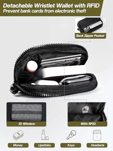 Tiostep Clip and Go Strap for Phone with Wallet Crossbody Phone Lanyard Adjustable and Detachable RFID Wristlet Wallet with ID Window and Zipper, Black - Image 5