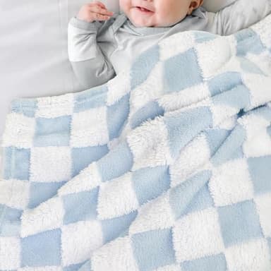HOMRITAR Checkered Baby Blanket for Boys Girls Warm Cozy Reversible Checkerboard Toddler Blankets, Fluffy Fuzzy Plush Lightweight Bed Blanket with Chessboard Grid Design 350GSM Baby Blue 30 x 40 Inch - Image 2
