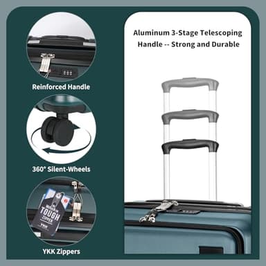 WireHot 20 inch Small Carry On Luggage Front Open with Laptop Pocket, ABS+PC Hard Shell Suitcase with Spinner Wheels TSA Lock & YKK Zipper, 20in/Toiletry Bag/Handbag, Teal Blue - Image 6