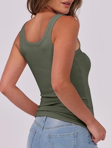 ANRABESS Womens Sleeveless Scoop Neck Tank Top Ribbed Fitted Summer Basic Slim Cute Tops 2025 Army Green Large - Image 4