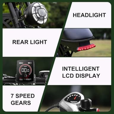 Besintu MOVCAN Electric Bike for Adults,1500W Motor 20 in Fat Tire Ebike,Up to 32MPH & 120 Miles,31.2AH Removable Dual Battery, 7 Speed Gear, Hydraulic Brakes&Full Suspension Electric Dirt Bicycle - Image 9