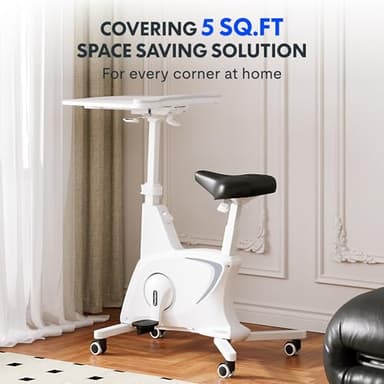FLEXISPOT Exercise Bike with 2D Desktop, Space Saving Under Desk Bike with Removable Desktop, Upright Indoor Cycling Bikes with 300LBS Weight Capacity Big Seat, Stationary Bikes for Home, White - Image 6