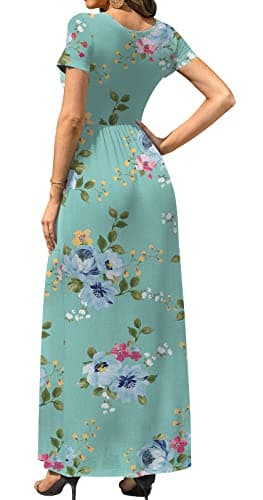 DB MOON Womens 2025 Casual Summer Maxi Dresses Short Sleeve Empire Waist Spring Long Dress with Pockets(Mint Green Floral, S) - Image 3