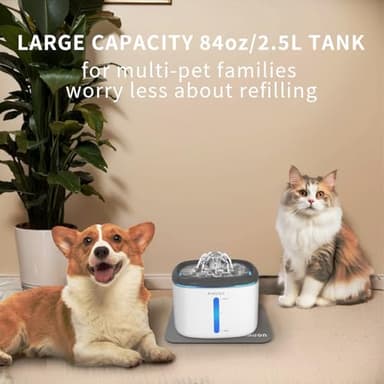 AIAUON Cat Water Fountain Ultra Quiet - 84oz/2.5L Cordless Automatic Water Dispenser for Cats, Water Bowl for Pets no Spilling, Cat Feeding & Watering Supplies with 3 Filters & Feeding Mat - Image 3