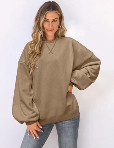 UEU Womens Crewneck Pullover Tops Long Sleeve Shirts Oversized Sweatshirts 2024 Fall Clothes Milk Coffee X-Large - Image 2
