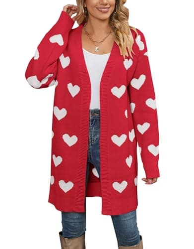 Alsol Lamesa Women's Long Sleeve Cute Cardigan Sweaters V Neck Open Front Ribbed Knit Heart Sweater Coat - Image 1