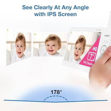 VTech Advanced HQ Max Twin 7" Digital Video 2-Cameras Baby Monitor with Pan Tilt Zoom, Long Battery Life 5000mAh, IPS Screen, Adaptive Multi-Color Night Light, 2-Way Talk, HQ Display, No WiFi, White - Image 4