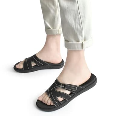 KuaiLu Womens Fashion Orthotic Slides Ladies Lightweight Athletic Yoga Mat Walking Sandals Slip On Thick Cushion Recovery Slippers Sandles Comfortable Plantar Fasciitis Arch Support Black Size 9 - Image 6