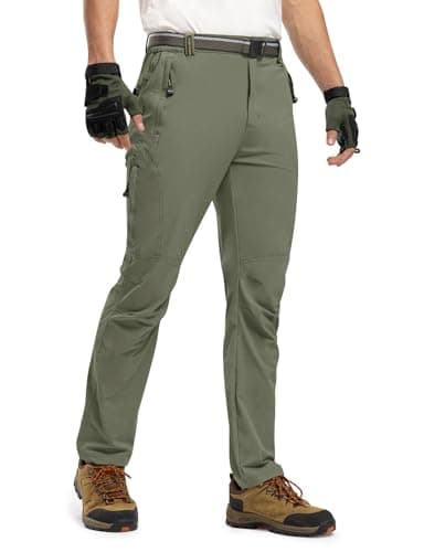 TBMPOY Men's Lightweight Hiking Pants with Belt 5 Zip Pockets Waterproof Quick-Dry Travel Fishing Work Outdoor Pants Thin Sage Green XL - Image 3