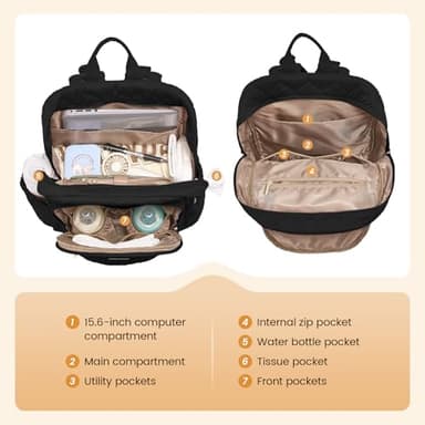 LOVEVOOK Diaper Bag Backpack,Puffer Quilted Baby Diaper Bag with Insulated Pockets,Travel Diaper Backpack for Boys Girls with Changing Pad,Water-Resistant Baby Bag for Mom Dad,Black - Image 5
