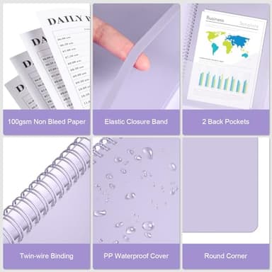 Planner Undated, Asten Daily Planner Agenda with To Do List, Hourly Planner for Women and Men, Spiral Appointment Book Planner Notebook with Elastic Closure, Day Planner for ADHD 8.5" x 11" (Purple) - Image 4