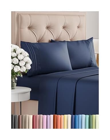Cal King Size 4 Piece Sheet Set - Comfy Breathable & Cooling Bed Sheets Set - Hotel Luxury Bedding for Women, Men, Kids, Teens, Boys & Girls - Deep Pockets, Soft, Wrinkle Free - Oeko-Tex - Navy Blue - Image 1