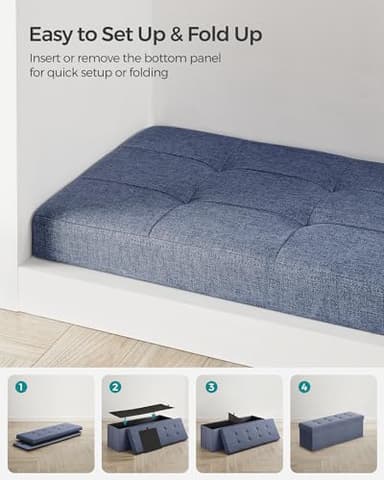 SONGMICS MAZIE Collection - 43 Inches Folding Storage Ottoman Bench, Ottoman Foot Rest, End of Bed Bench, Storage Chest, Load 660 lb, for Living Room, Bedroom, Entryway, Misty Blue ULSF077Q01 - Image 7