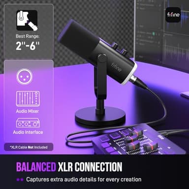 FIFINE USB/XLR Dynamic Microphone for Podcast Recording, PC Computer Gaming Streaming Mic with RGB Light, Mute Button, Headphones Jack, Desktop Stand, Vocal Mic for Singing YouTube-AmpliGame AM8 - Image 6