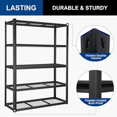 BILT HARD 48" W Garage Shelving 3000 LBS, 72" H x 18" D Storage Shelves, 5-Tier Industrial Heavy Duty Storage Shelves, Steel Shelving with Adjustable Rack, Black - Image 6