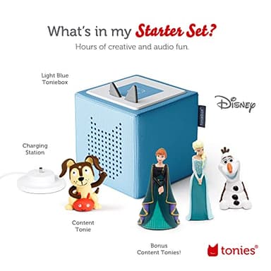 Toniebox Audio Player Starter Set with Elsa, Anna, Olaf, and Playtime Puppy - Listen, Learn, and Play with One Huggable Little Box - Light Blue - Image 5