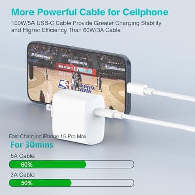 USB C to USB C Cable 100W for MacBook Pro/Air Charger, iPad Pro 13/12.9/11 inch, Air 5/4, Mini 6, iPhone 16/15 Pro Max Plus, Samsung, Type C PPS Fast Charging Cord 6.6FT - Image 3