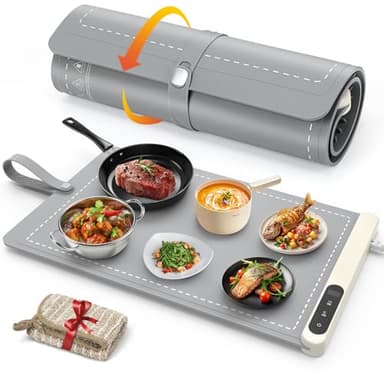 FYY Warming Mat for Food - Rapid and Full Surface Heating, 6 Temp Settings, 6H Timer, Rollable Portable Food Warming Mat, Ideal for Gatherings, Parties, Keep Meal Warm (X Large Size, Gray) - Image 1