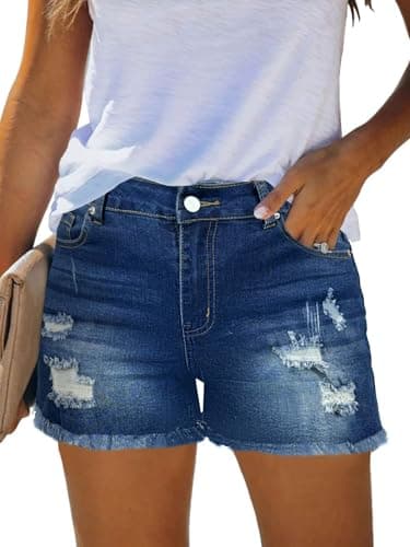 MixShe Shorts for Women Jorts Pants Womens Linen Jeans for Seniors Fall Fashion Must Haves Inspired Clothes Summer Outfits Dark Blue Medium - Image 1