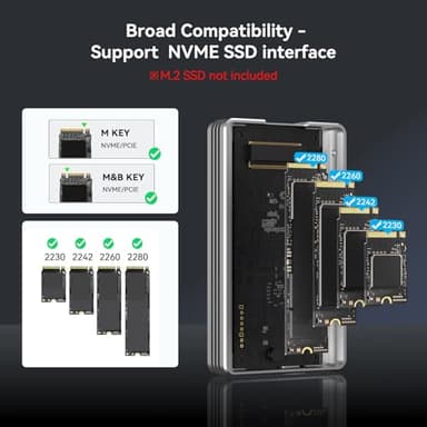 ACASIS 40Gbps M.2 NVMe SSD Enclosure, Tool Free Installation, NVMe Enclosure for M1/M2/ Pro/Max,Compatible with USB4/3.2/3.1/3.0/2.0, Support 2280/2260/2242/2230 B+M M-Key (TBU401) - Image 8