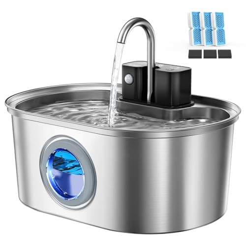 Cat Water Fountain Stainless Steel 108oz/3.2L:Battery Operated Wireless Cat Fountains for Drinking Indoor, Automatic Pet Water Dispenser with Ultra Quiet Pump,Multi-Filtration,Easy Clean BPA-Free - Image 1