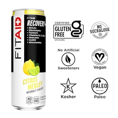 FITAID Recovery Blend, BCAAs, Vitamin B6, B12, Glucosamine, Electrolytes, 100% Clean, Paleo, B-Complex, Citrus Medley, No Sucralose, 12-oz. cans (Pack of 12) - Image 4