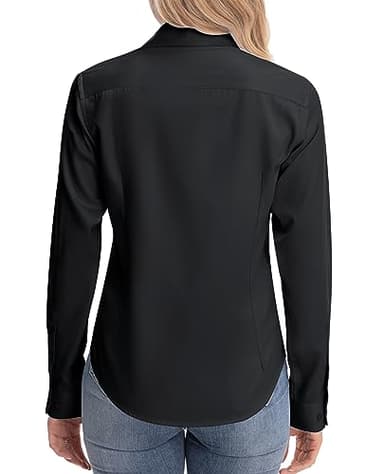 siliteelon Womens Classic-Fit Dress Shirts Long Sleeve Button Down Wrinkle-Free Stretch Solid Casual Work Office Blouse Top Black Small - Image 4
