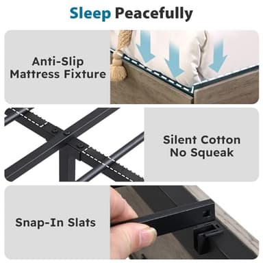 Kiivakii Full Size Bed Frame with 4 Storage Drawers, LED Platform Bed Frames with Headboard, Built in Charging Station, Noise Free, Stable and Solid, No Box Spring Needed, Gray - Image 6