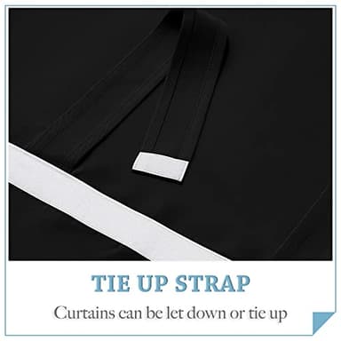 RYB Home French Door Curtains 84 inches Long - Privacy Blackout Window Curtains Tie up Blind for Patio Sliding Glass Door Living Room Bedroom, W 34 x L 84 inch, Black, 1 Panel - Image 4